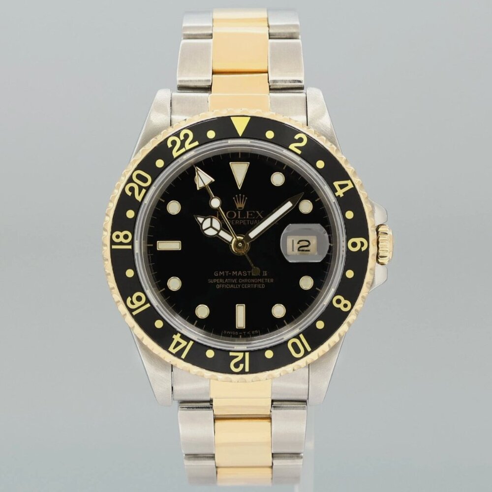 MINT Rolex GMT-Master II Black Two-Tone Yellow Gold and Steel Oyster Watch